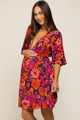 Black Floral Short Flutter Sleeve V-Neck Maternity Dress