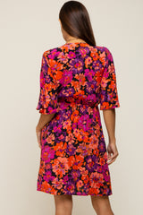 Black Floral Short Flutter Sleeve V-Neck Maternity Dress