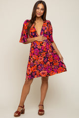 Black Floral Short Flutter Sleeve V-Neck Maternity Dress