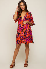 Black Floral Short Flutter Sleeve V-Neck Maternity Dress