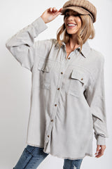 Light Grey Collared Button Front Raw Hem Maternity Top