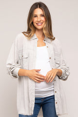 Light Grey Collared Button Front Raw Hem Maternity Top