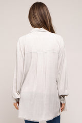 Light Grey Collared Button Front Raw Hem Maternity Top