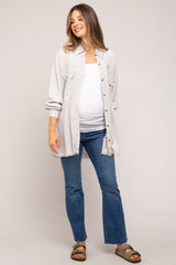 Light Grey Collared Button Front Raw Hem Maternity Top