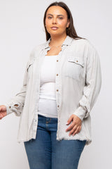 Grey Button Up Fringe Hem Maternity Plus Top