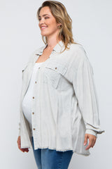 Grey Button Up Fringe Hem Maternity Plus Top