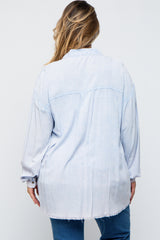 Light Blue Button Up Fringe Hem Maternity Plus Top