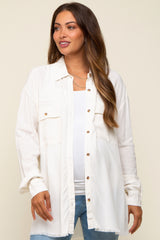 Ivory Collared Button Front Raw Hem Maternity Top