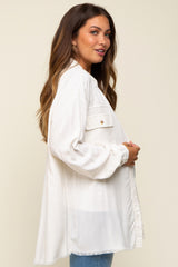 Ivory Collared Button Front Raw Hem Maternity Top