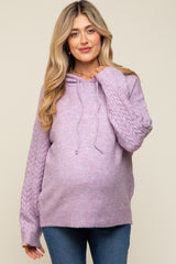 Lavender Mixed Knit Maternity Hooded Sweater