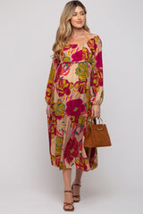 Mocha Floral Long Sleeve Maternity Midi Dress