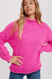 Fuchsia Chunky Knit Mock Neck Sweater