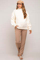 Cream Chunky Knit Mock Neck Maternity Sweater