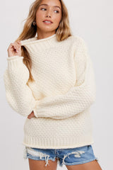 Cream Chunky Knit Mock Neck Maternity Sweater