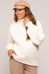 Cream Chunky Knit Mock Neck Maternity Sweater