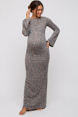 Charcoal Floral Long Sleeve Open Back Maternity Maxi Dress