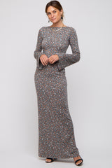 Charcoal Floral Long Sleeve Open Back Maternity Maxi Dress