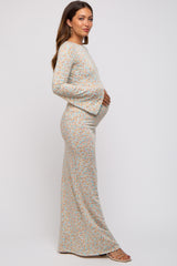 Cream Floral Long Sleeve Open Back Maternity Maxi Dress