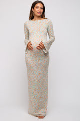 Cream Floral Long Sleeve Open Back Maternity Maxi Dress