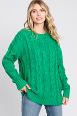 Green Chunky Cable Knit Sweater