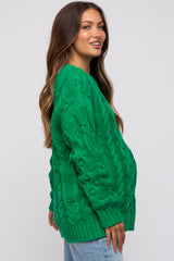 Green Chunky Cable Knit Maternity Sweater