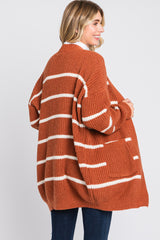 Rust Striped Chunky Knit Cardigan