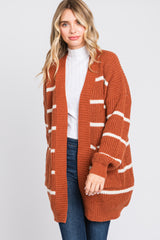 Rust Striped Chunky Knit Cardigan