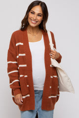 Rust Striped Chunky Knit Maternity Cardigan