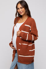 Rust Striped Chunky Knit Maternity Cardigan