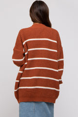 Rust Striped Chunky Knit Maternity Cardigan