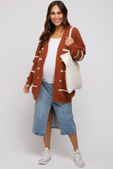 Rust Striped Chunky Knit Maternity Cardigan