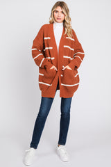 Rust Striped Chunky Knit Cardigan