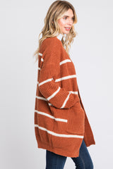 Rust Striped Chunky Knit Cardigan