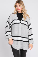 Grey Striped Button Up Cardigan