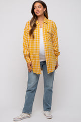 Yellow Mixed Plaid Fringe Maternity Button Down Top