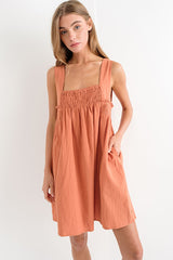 Burnt Orange Linen Flowy Dress