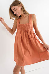 Burnt Orange Linen Flowy Dress