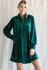 Teal Velour Button Up Maternity Dress