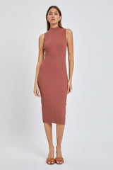 Mauve Ribbed Fitted Mock Neck Maternity Dress