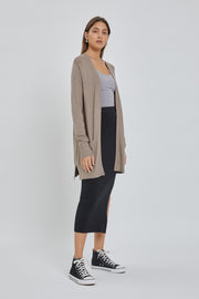 Taupe Basic Open Front Cardigan