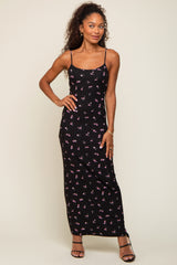 Black Floral Ribbed Maxi Dress