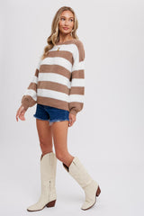 Mocha Fuzzy Soft Striped Sweater