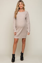 Beige Cutout Back Satin Tie Maternity Sweater Dress