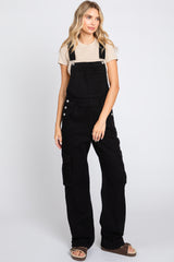 Black Cargo Pocket Denim Overalls