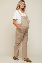 Beige Cargo Pocket Maternity Denim Overalls