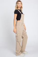 Beige Cargo Pocket Denim Overalls