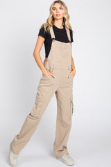 Beige Cargo Pocket Denim Overalls