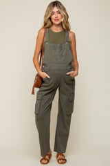 Olive Cargo Pocket Maternity Denim Overalls