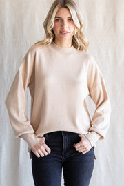 Beige Knit Mock Neck Long Sleeve Top