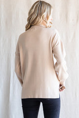 Beige Knit Mock Neck Long Sleeve Top